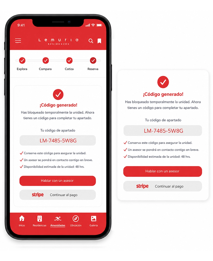App móvil de reserva con código generado